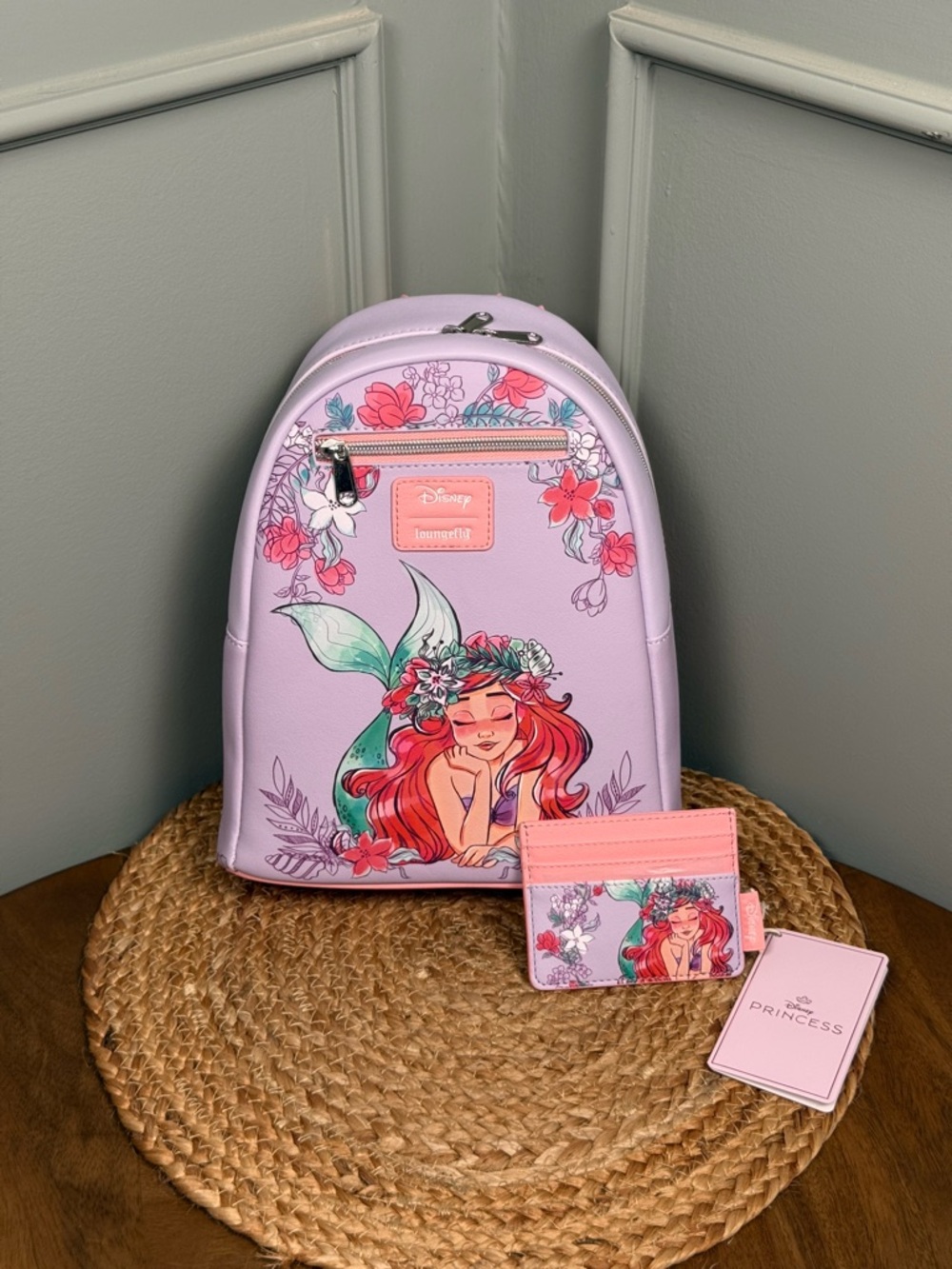 Loungefly Lavender & Pink Ariel Floral Dream Mini Backpack with Cardholder Set